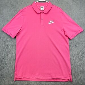 Nike Sportswear Club Polo Shirt Mens Large Pink Knit Cotton Swoosh Logo Casual